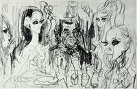 1966. Croquis de son anniversaire chez Maxim's en compagnie d'Annie Duperey et de  Miss Suède. 