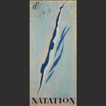 1943. Etude gouache pour un étendard annonçant un concours de natation, à la piscine Molitor, porte de Saint-Cloud. Collection de l'artiste. (Ref  106)