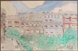 1936. "Vu de ma fenêtre... à Paris". Dessin et goouache, sous verre; 23,5X18; atelier de l'artiste. Dessin pour un concours sur le thème: vu de ma fenêtre. 