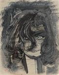 1959. Portrait de Jeannette Leroy, sa compagne. Technique mixte sur papier. Atelier de Mégève. Collection de l'artiste. 